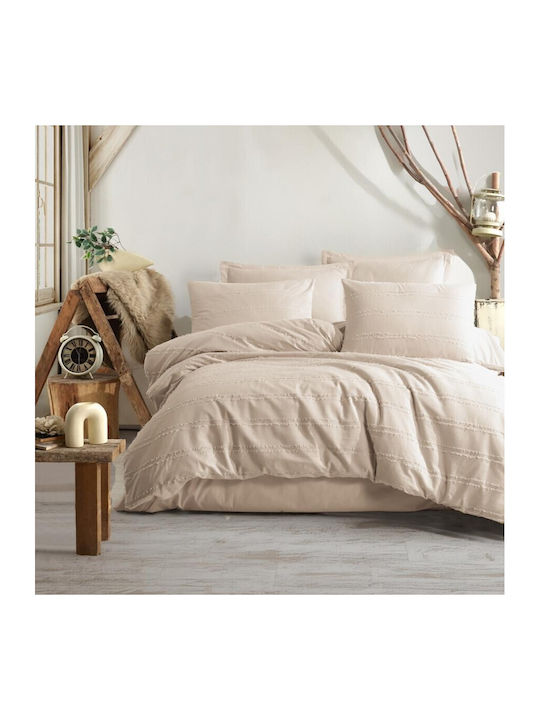 Clasy Home Set Husă de Pilotă Dublă cu 2 Fețe de Pernă & 1 Cearsaf 200x220 Bej
