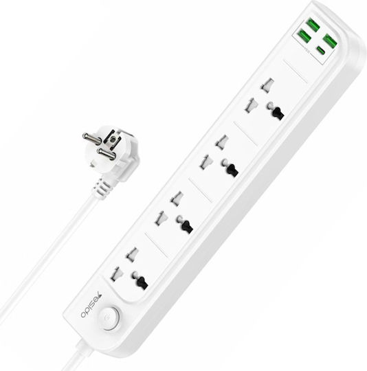 Yesido Power Strip 4 Positions with USB-C and Cable 2m