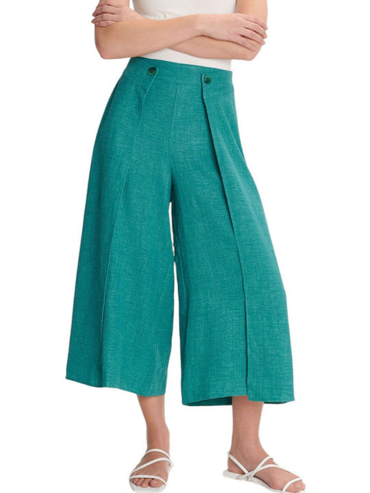Women's Fabric Trousers with Elastic Green