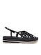 Leather Women's Flat Sandals in Black Color