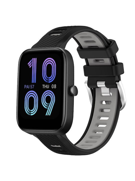 Amazfit Bip 3 Ζώνη Ρολογιού Πόρπη Σιλικόνη 22 Χιλιοστών 22 Mm Μαύρο+γκρι