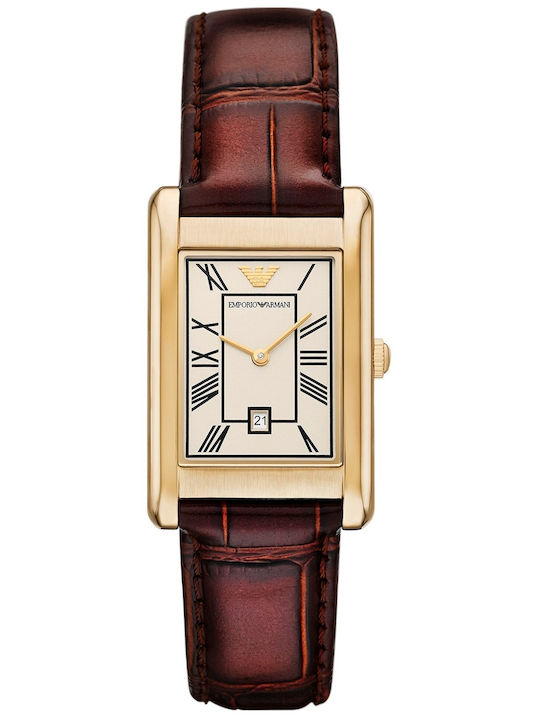 Emporio Armani Gino Γυναικείο Ρολόι 38mm Μπαταρίας με Καφέ Δερμάτινο Λουράκι