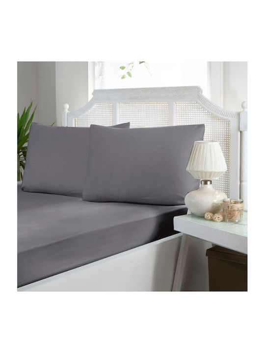 First Choice Sheet Set with 2 Pillowcases Super-Double with Elastic 160x200cm. Gray (quicksilver) 3pcs