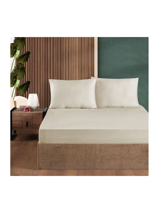 First Choice Set Cearșaf cu 2 Fețe de pernă Super dublu cu Elastic 160x200cm. Beige (moon Bean) 3buc