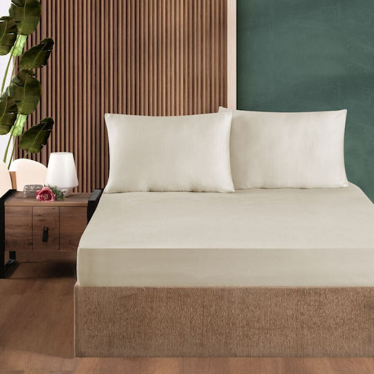 First Choice Sheet Set with 2 Pillowcases Super-Double with Elastic 160x200cm. Beige (moon Bean) 3pcs