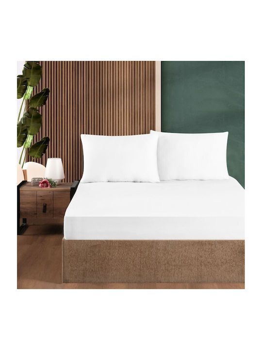 First Choice Bettwäsche-Set mit 2 Kissenbezügen Super-Doppel mit Gummiband 160x200cm. White 3Stück