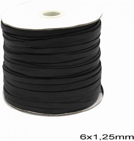 Κορδόνι Πλακέ Κερωμένο 6x1,25mm Μαυρο 10 Μετρα