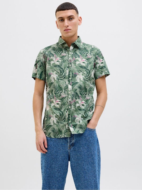 Κοντομάνικο Βαμβακερό Πουκάμισο Floral Iceberg Green, Πρασινο