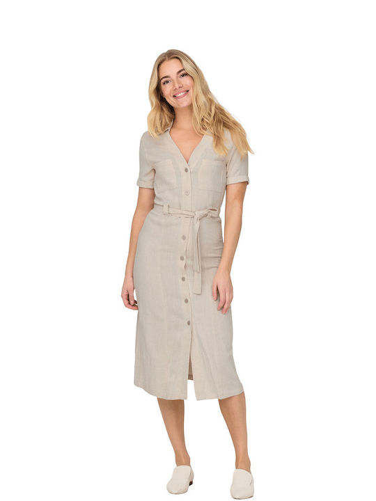 Siesta Summer Midi Shirt Dress Beige