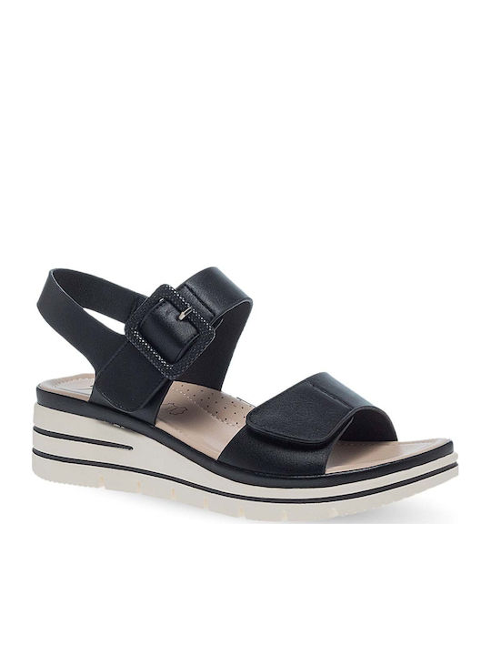 Parex Women's Leather Ankle Strap Platforms Black