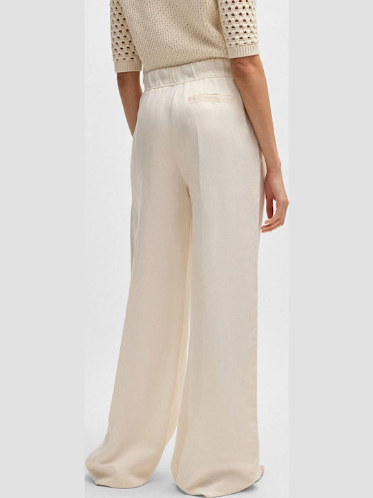 Taualyw Women's Fabric Trousers Relaxed Fit Off White