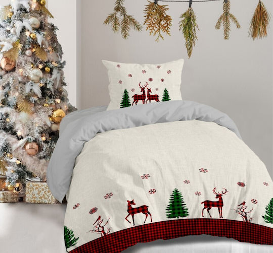 Cotton Club Set Husă de Pilotă Bumbac Single cu Față de Pernă & 1 Cearsaf 160x220 Santa