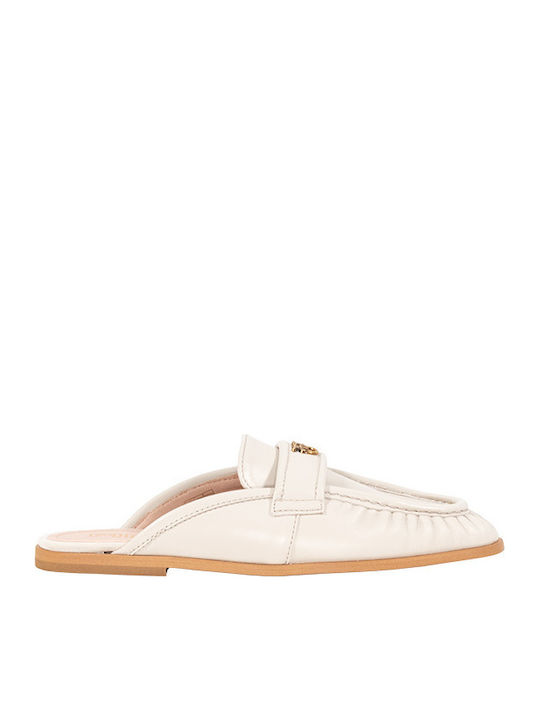 Naty 03 Flat Δερμάτινα Mules σε Λευκό Χρώμα