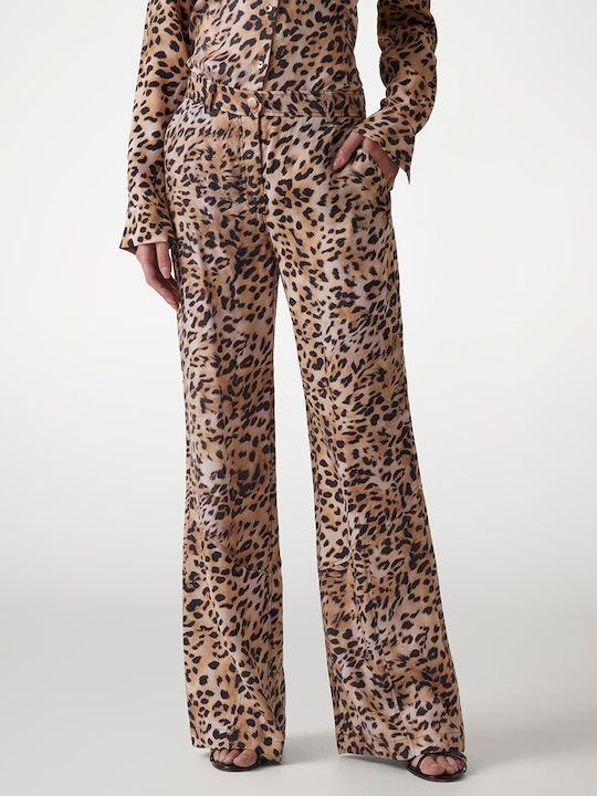 Damen Stoff Hose in Palazzo Passform Leopard MULTI