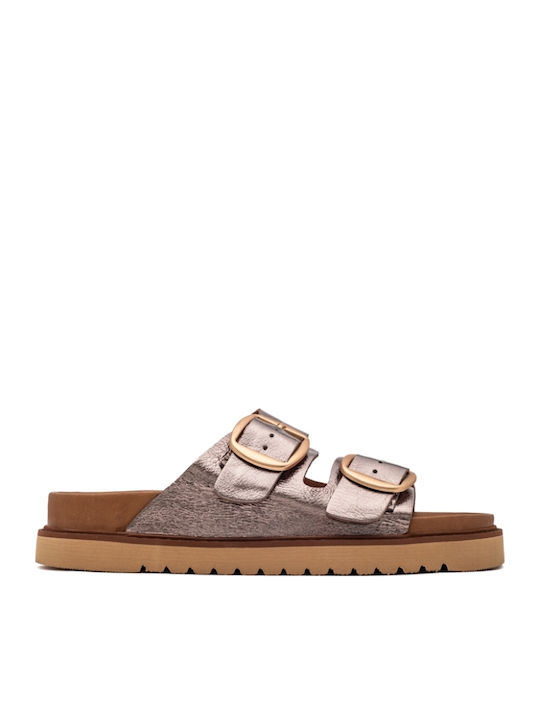 Leather Women's Flat Sandals Flatforms in Silver Color