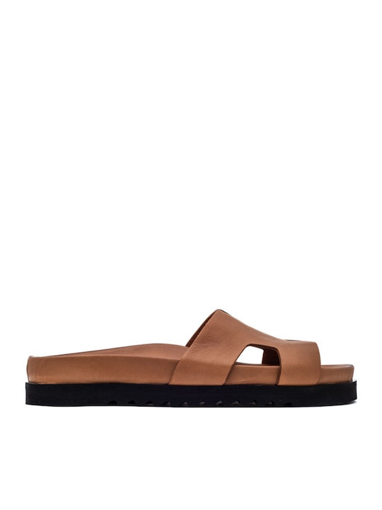 Δερμάτινα Γυναικεία Σανδάλια Flatforms Καφέ