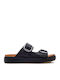 Leather Women's Flat Sandals Flatforms in Black Color