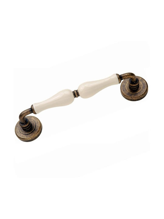 Roline K305 Brass & Porcelain Antique-Beige Front Door Handle Centers 216mm