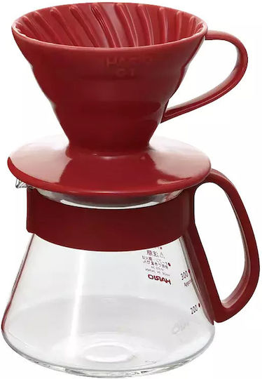 Set de sticlă Dripper V60 01 Carafă 360 ml Hario Roșu