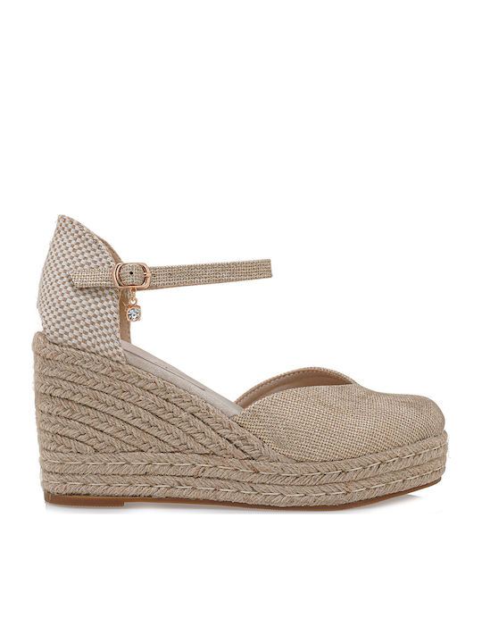 Women's Synthetic Leather Platform Espadrilles Beige
