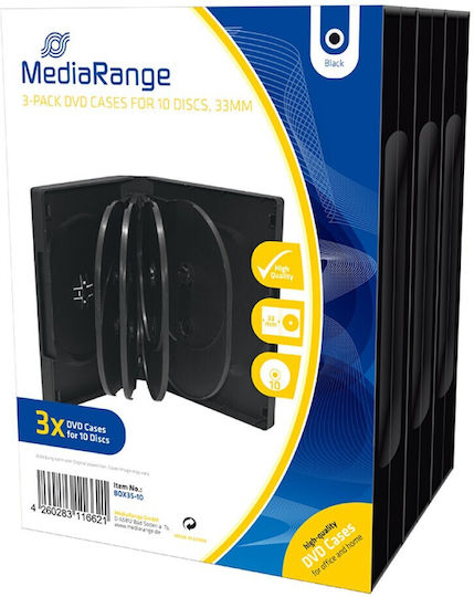 Carcasă DVD Mediarange 10 Discuri 33mm Negru Pachet 3 Mrbox35-10