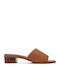 Leather Mules with Chunky Heel in Brown Color