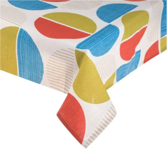 Fabric Kitchen Tablecloth Ecru Colorful Semicircles 180x140cm