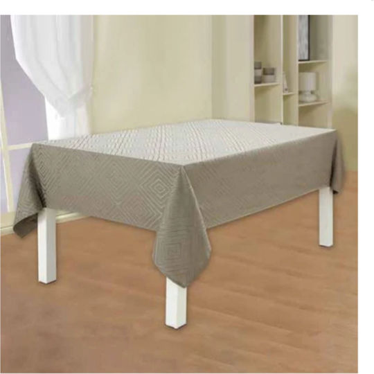 Платнена кухненска покривка в цвят таупе с диаманти 240x140см