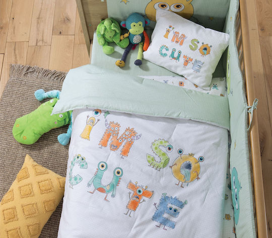 Nef-Nef Homeware ALPHABET MONSTER Бебешка кувертюра Памук Зелен 110x140см
