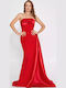 Maxi Dress for Wedding Christening Strapless Red