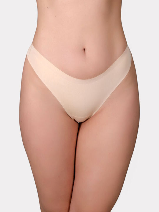 New Bra Lingerie Γυναικείο String χωρίς Ραφές Μπεζ