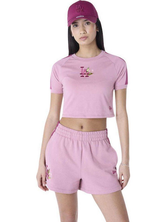 60596542 New Era Wmns Mlb Floral Crop Tee Los Angeles Dodgers Ash Pink Color