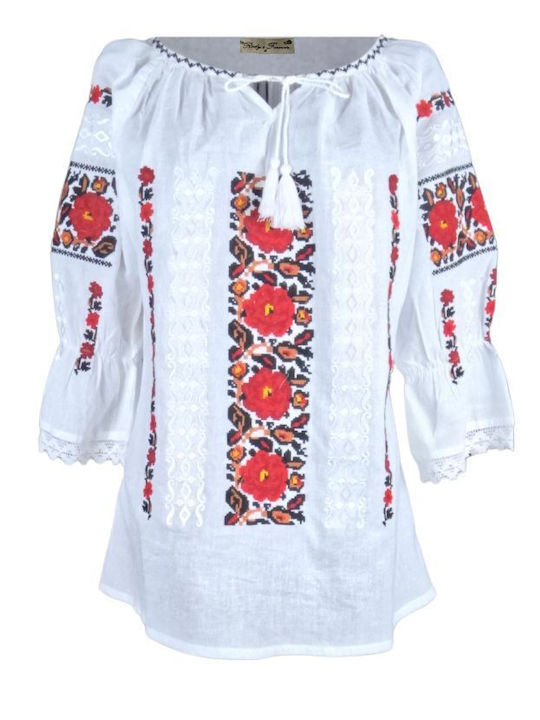 Baumwolle Tunika Langärmelig White/Red