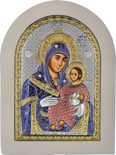 Silver Icon of Virgin Mary Bethlehem 7.5x9.5 Prince Silvero Ma/e1109ex-wc