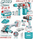 Total Set Angle Wheel & Impact Drill Driver & Hammer Brushless 20V with 2 Batteries 5Ah and Case