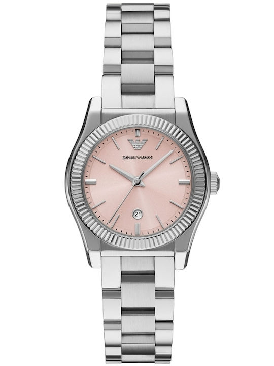 Emporio Armani Damen Uhr Chronograph mit Silber Metallarmband