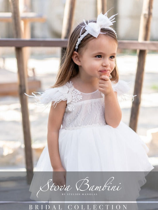 Stova Bambini Set De Haine De Botez Alb Cu Accesorii Pentru Păr Din Tulle 2 Bucăți