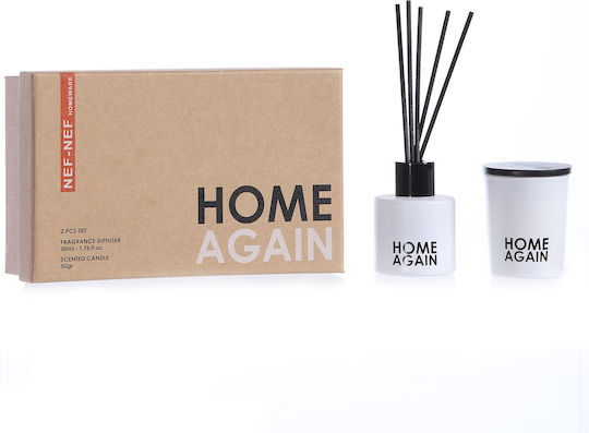 Αρωματικό Κερί & Αρωματικό Χώρου Στίκς Nef-nef Homeware Home Again White 70 Gr+50 Ml