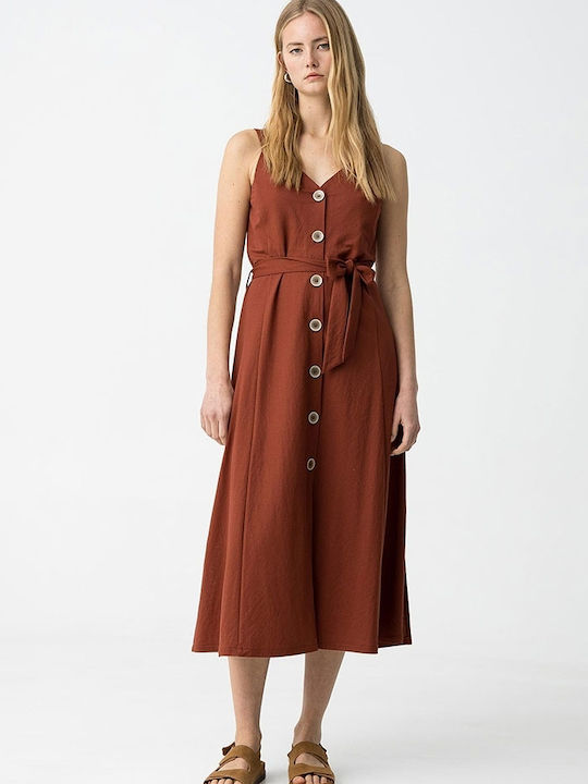 Summer Midi Shirt Dress Brick
