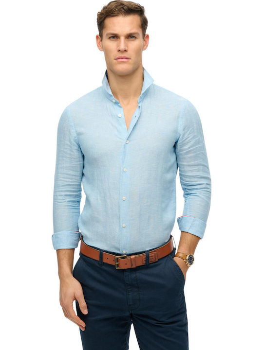 Superdry M D2 Stud Μακρυμάνικo Λινό Πουκάμισο Blue