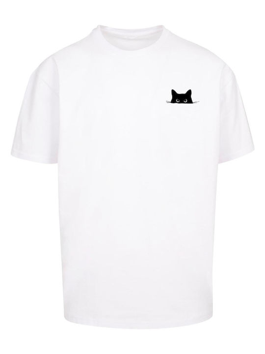 Tricou Alb cu Pisică de Halloween