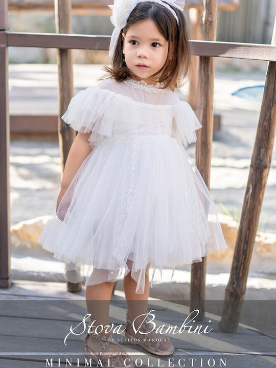 Stova Bambini Set De Haine De Botez Alb Cu Accesorii Pentru Păr Din Tulle 2 Bucăți