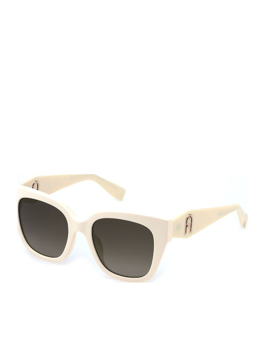 Furla Women's Sunglasses with Beige Plastic Frame and Brown Gradient Lens sfu812 06y1