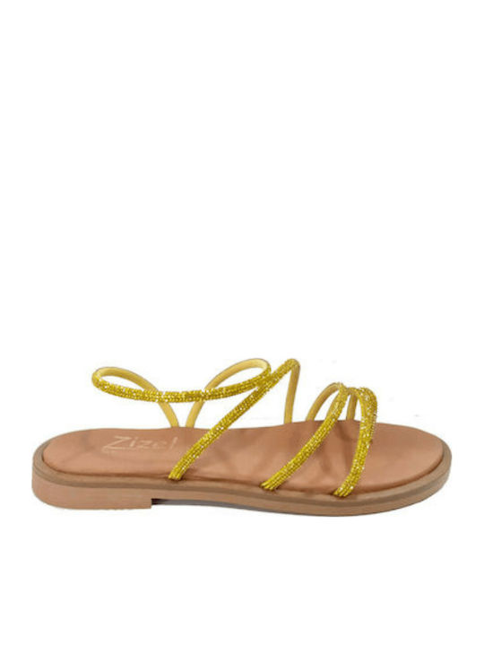 Zizel Leather Women's Flat Sandals in Yellow Color
