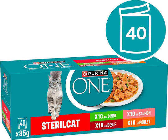 Purina One Nassfutter für Katzen in Dose mit Rindfleisch, Huhn, Lachs und Türkei 40x85gr