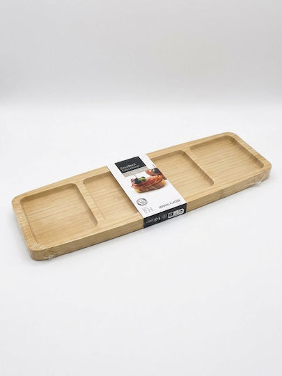 Koopman Wooden Dessert Divided Serving Plate with 3 Slots Brown 10x33x1.8cm