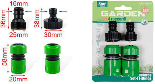 Kmt Tools Σετ Κεφαλών Λάστιχο Κήπου 4 Τεμάχια Ρακόρ Ποτίσματος Garden Hose Head Set