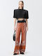 Spirito Damen Hoch tailliert Stoff Hose Schlaghose Braun