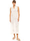 Damen Strandkleid Pink Label Weißes Midikleid Normale Passform Baumwolle