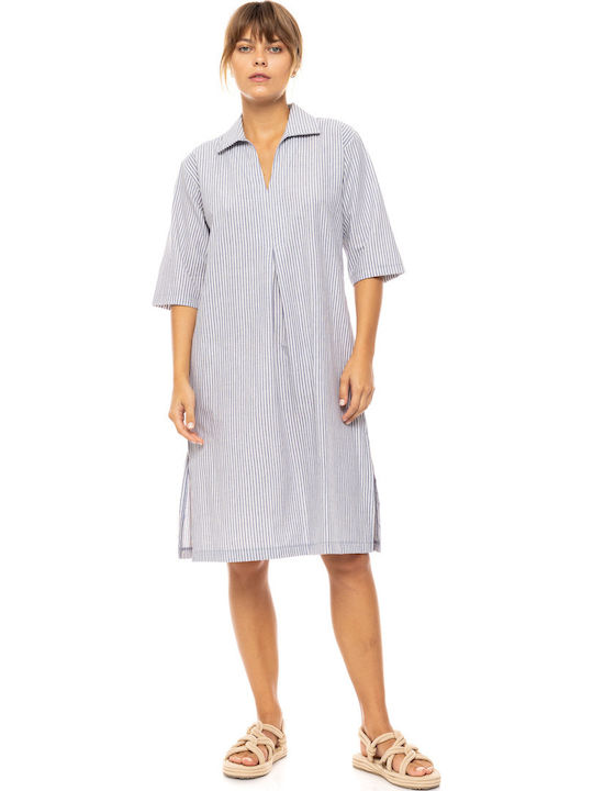 Γυναικείο Beachdress Pink Label Ριγέ Midi Φόρεμα Regular Fit Cotton